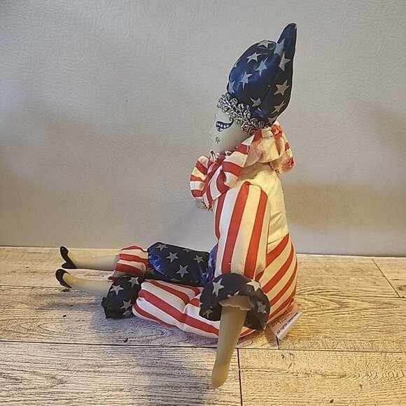 Sugar Loaf Creations Patriotic Jester Clown Doll USA Flag Heart Face July 4th - Picture 4 of 9